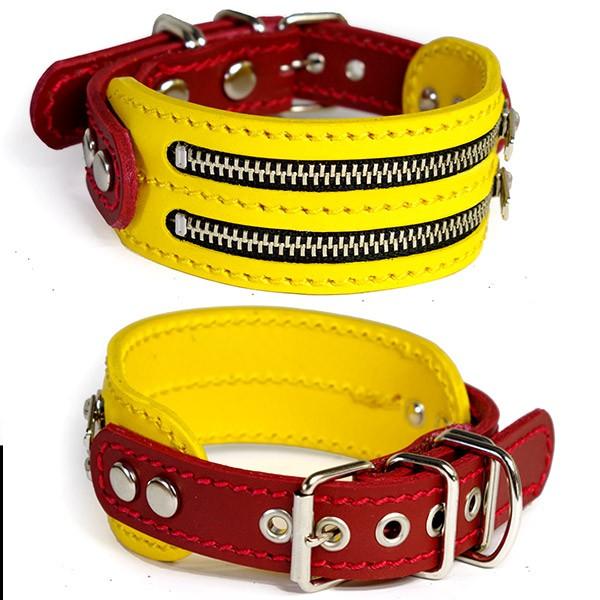 アウトレット0676：3.5cm幅の小型犬用Zipper革首輪(27cm)｜extraheavyy