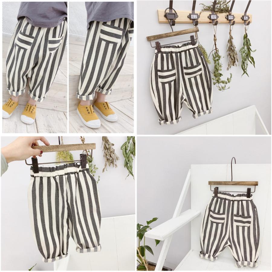 子供服 ボトムス ストライプ サルエルパンツ風 キッズ 女の子 男の子