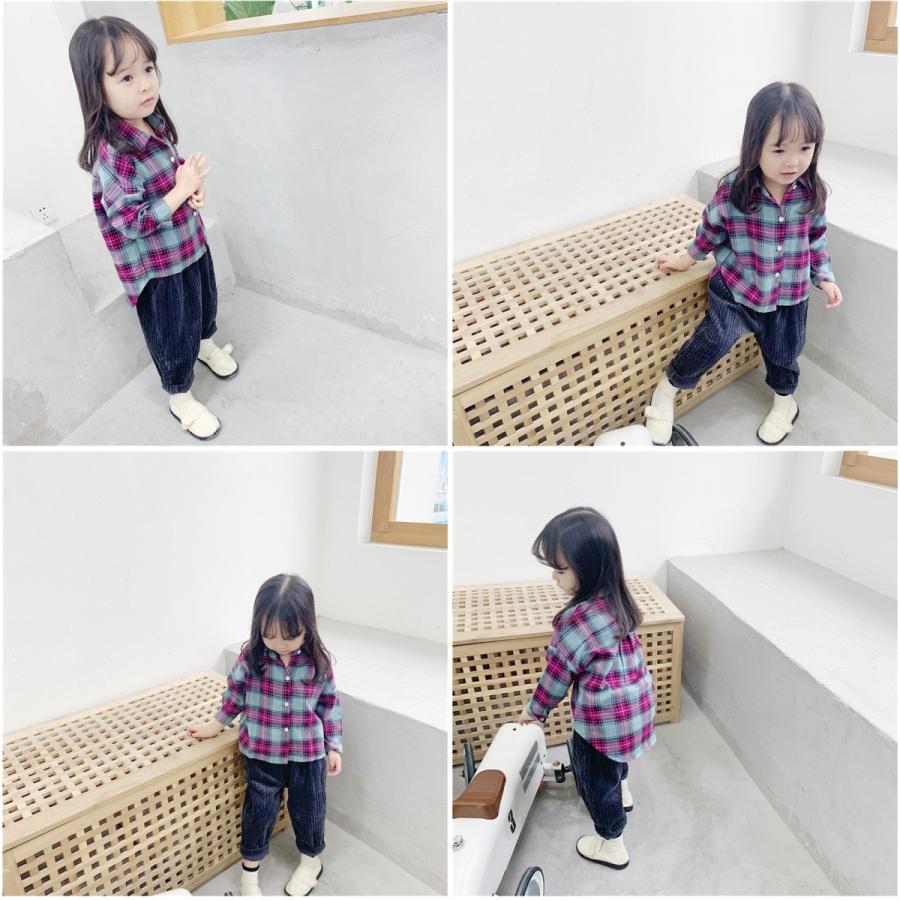 チェックシャツ 子供服 長袖 春 秋 キッズ 女の子 男の子 トップス