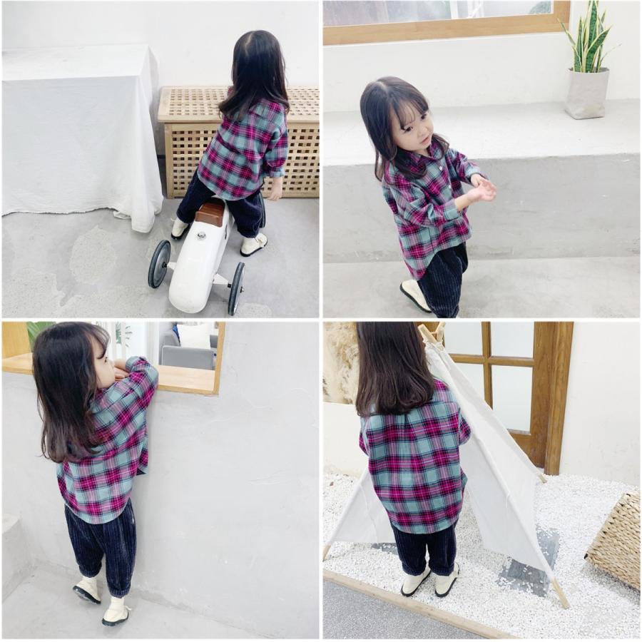 チェックシャツ 子供服 長袖 春 秋 キッズ 女の子 男の子 トップス