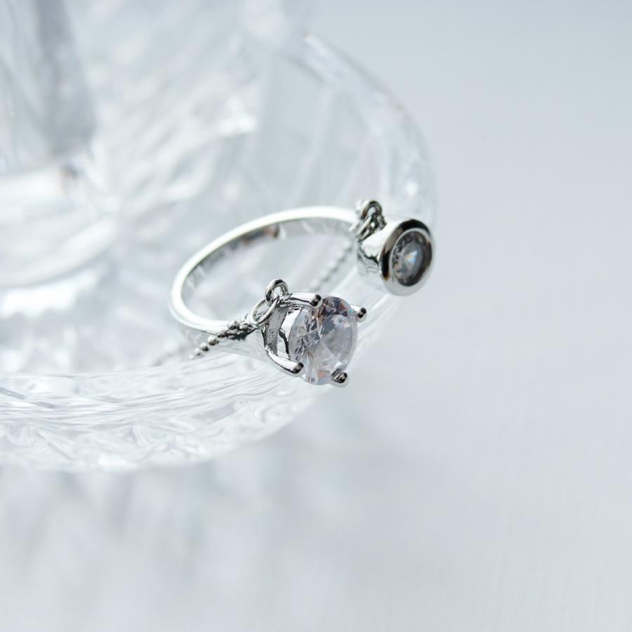 チェーン付きリング ストーン ビジュー フリーリング オープンリング