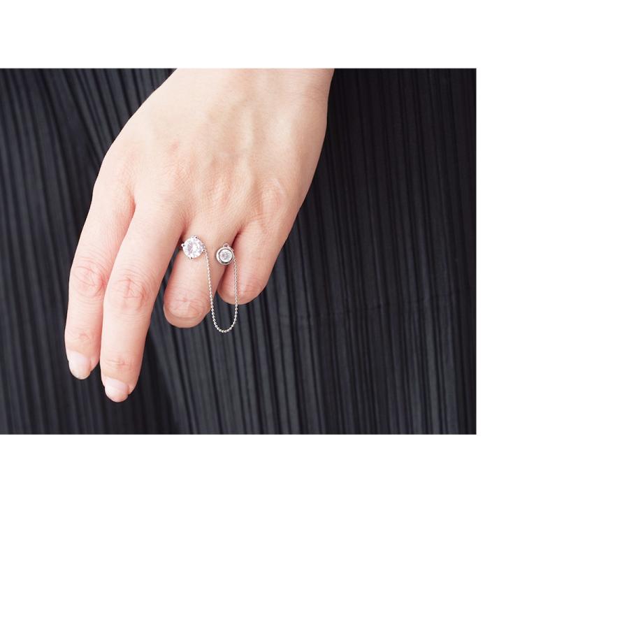 チェーン付きリング ストーン ビジュー フリーリング オープンリング