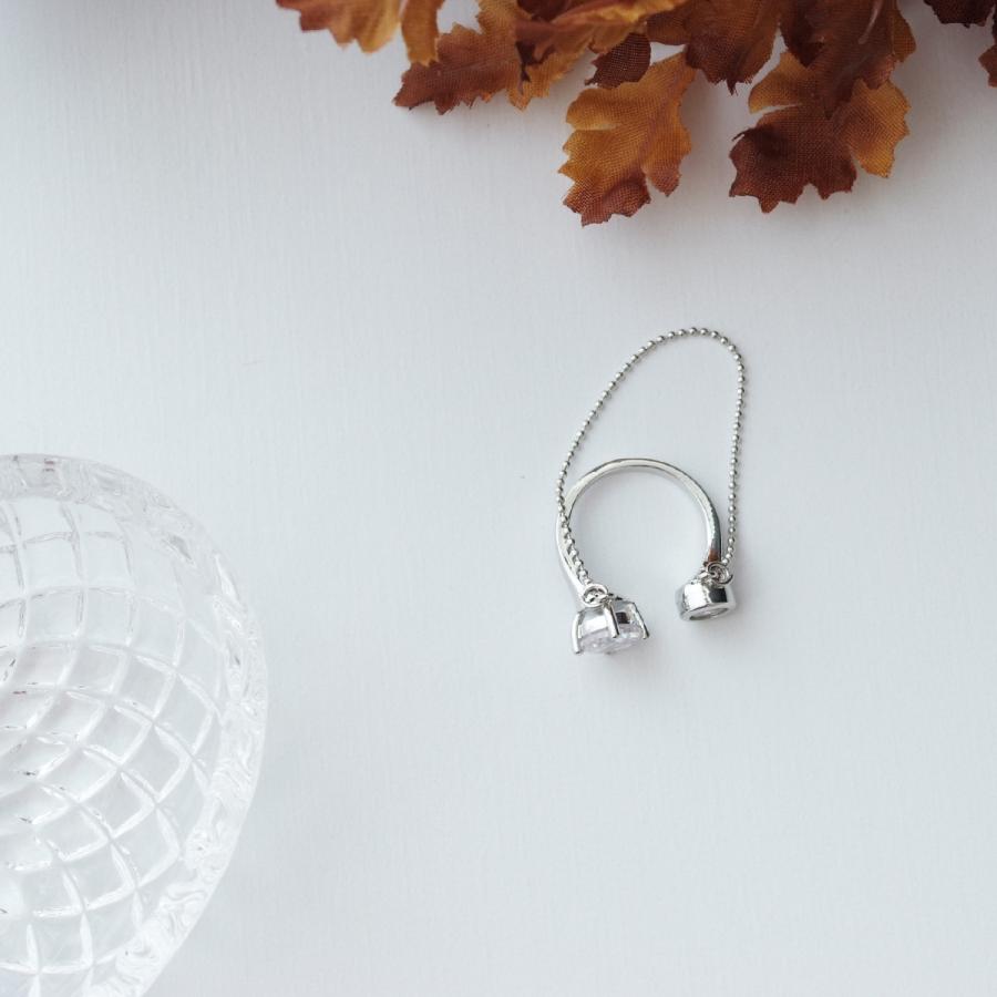 チェーン付きリング ストーン ビジュー フリーリング オープンリング