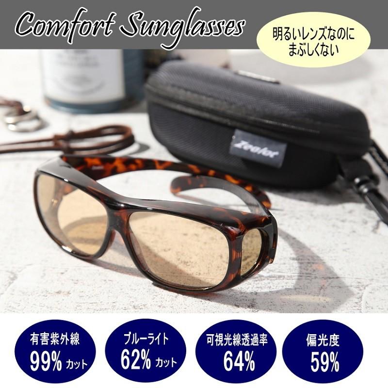 ジーロット Zealotコンフォートサングラス ZE-OG01CS　明るい偏光機能付きサングラス 室内外兼用。紫外線・ブルーライトカット。白内障手術後、予防にも最適。