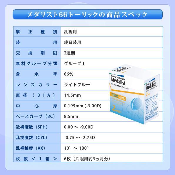 コンタクトレンズ 乱視用 メダリスト66 トーリック (6枚入り) 6箱セット 送料無料 処方箋不要 2week 2週間使い捨て ボシュロム Medalist_3