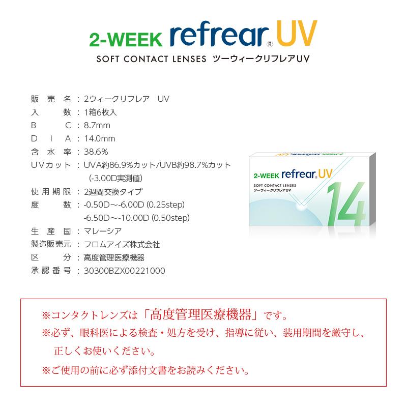 2ウィーク  リフレア UV (6枚入り) 2箱 メール便 送料無料 2週間 2Week Refrear ソフトコンタクトレンズ クリアコンタクト｜eyecontact｜04