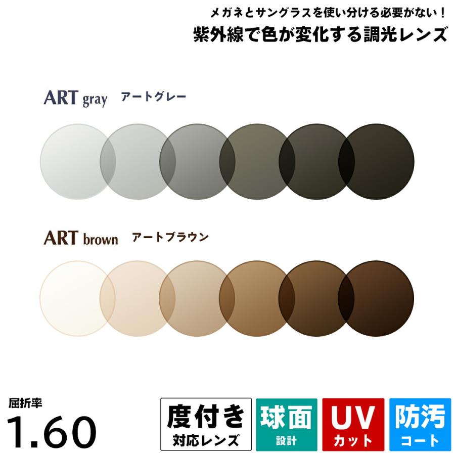 度付きレンズ 調光 アートグレー アートブラウン UVカット ItoLens ARTgray ARTbrown 内面非球面 1.60 2枚1組 プラスチックレンズ イトーレンズ 度付きレンズ 調光 アートグレー アートブラウン UV