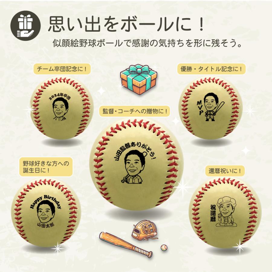 似顔絵野球ボール ゴールドオリジナル 名入れ メッセージ入り