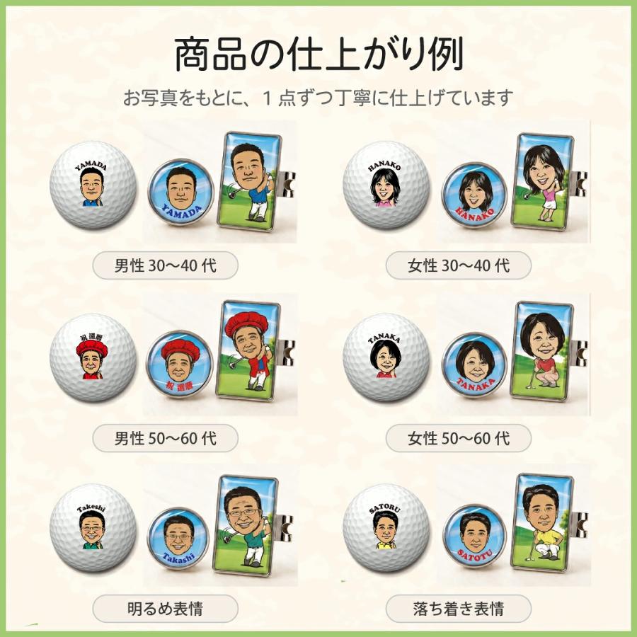 似顔絵 ゴルフボール＆マーカー セット 名入れ 写真から作る オーダー