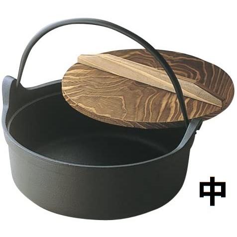 及源鋳造 南部鉄 煮込み鍋 中 木蓋付 21cm 2〜3人用 鉄製 すき焼き 鍋