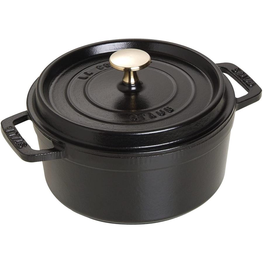 staub ストウブ  ココット ラウンド ブラック 黒 22cm  両手 鋳物 ホーロー 鍋 1〜4合炊 IH対応 業務用 日本正規販売品｜ezakayume｜02