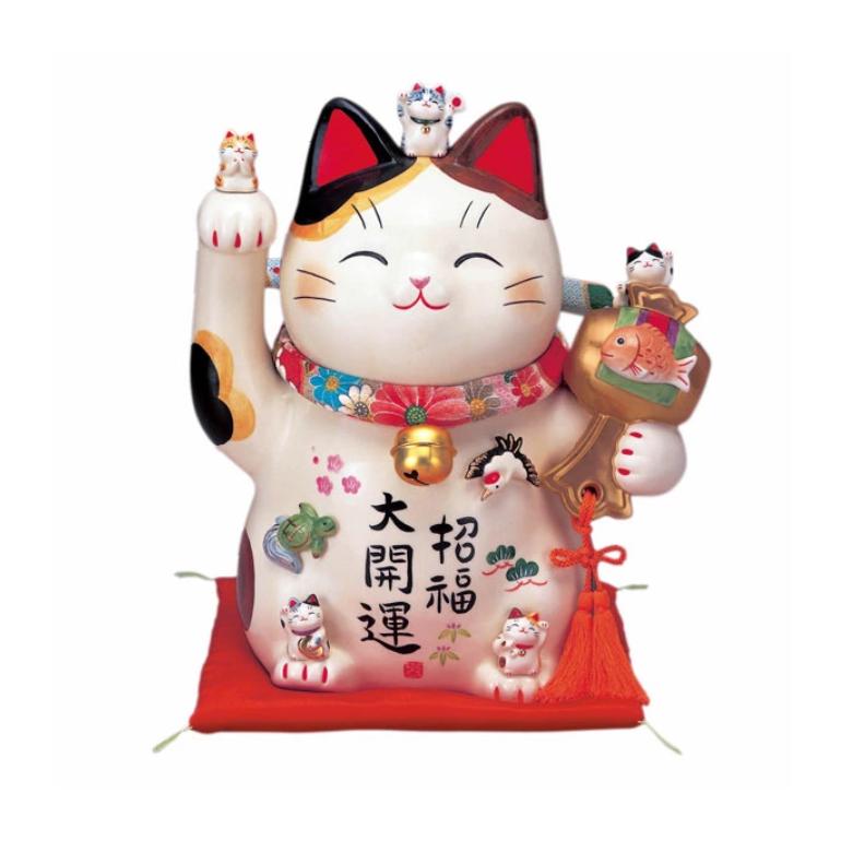 招き猫 右手 金運 商売繁盛 縁起物 幸福 松竹梅 鶴亀 小槌 鯛 大きい