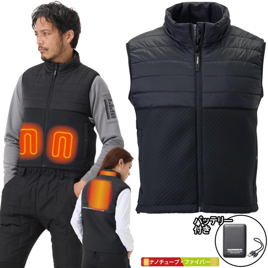 ヒートウェア HUMMERハイブリッドヒーターベストとバッテリーのセット アタックベース 80000 S M L LL 3L 5L (w07320) アタックベース ATACK BASE 正規品 HUMMER ハマー 電熱 Wスイッチ