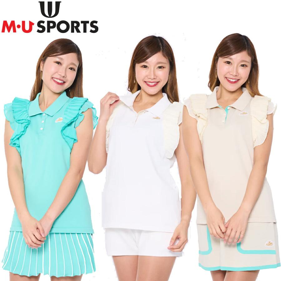 MUスポーツ ミエコ ウエサコ オーガンジープリーツスリーブニットポロ
