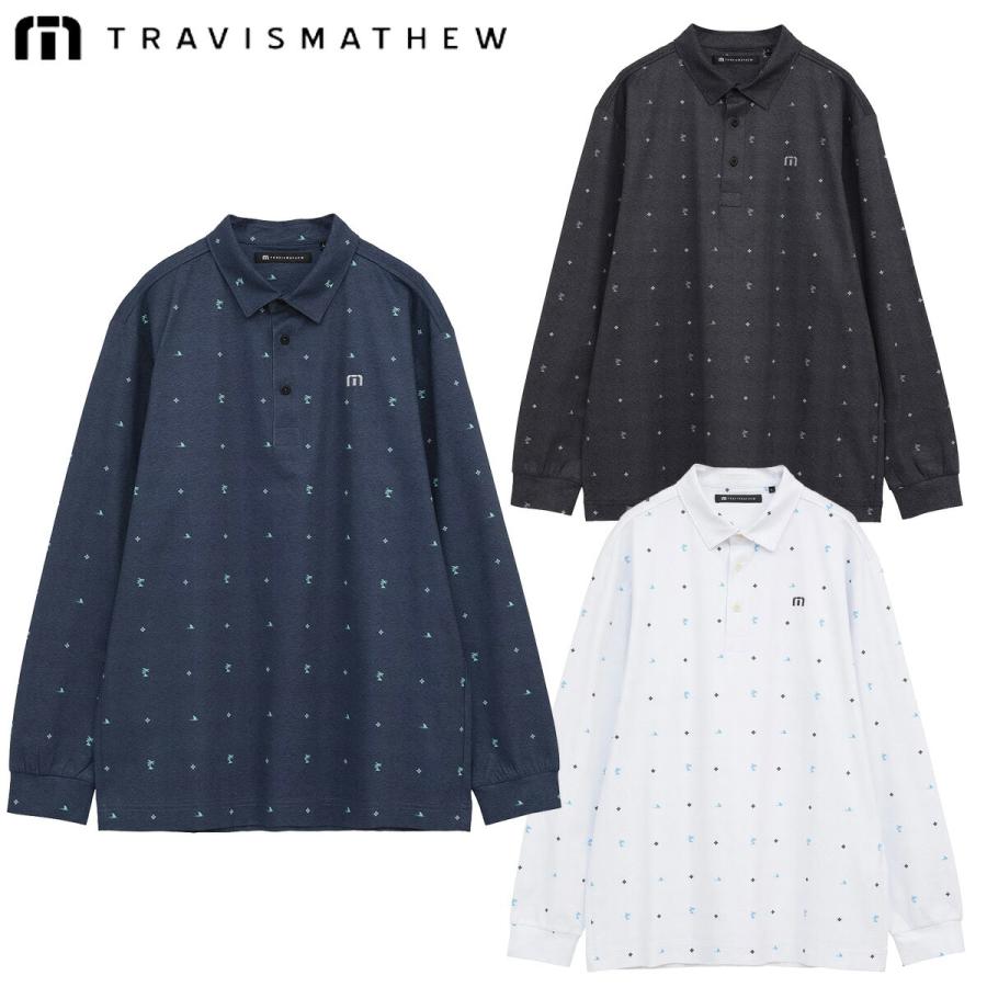 【TravisMathew】新品　プリント長袖ポロ　ゴルフ　メンズＸＬ　ネイビー Callaway（キャロウェイ） トラヴィスマシュー ゴルフ モノグラム