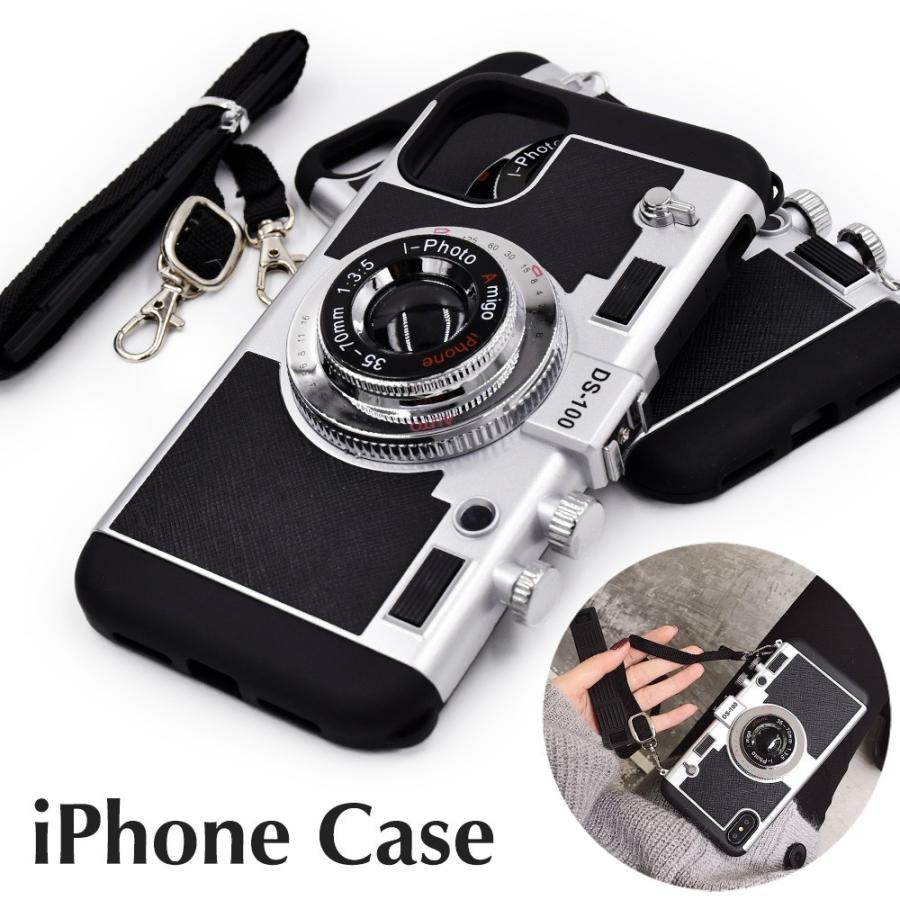 ボーナスストア対象 カメラ型 iPhone ケース ブラック シルバー 肩掛け