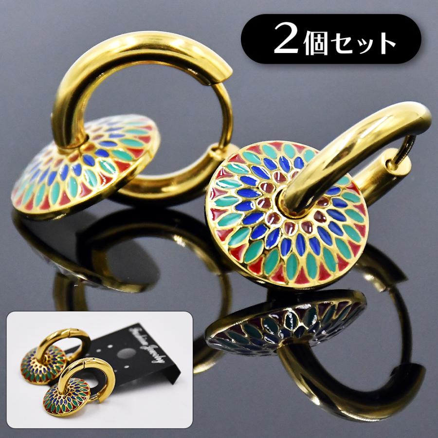 フープピアス 2個セット 中折れ式 エスニック 両耳セット ゴールド 