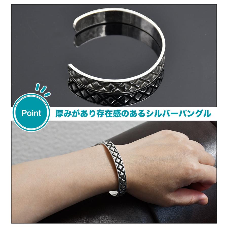 シルバー 925バングル ブレスレット エスニック アンティーク調 アクセサリー シルバー バングル C字型 カフブレスレット 銀 925 腕輪 金属