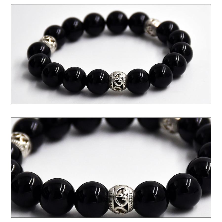 ブラック オニキス 10mm ブレスレット シルバー 天然石 黒 腕輪 魔除け