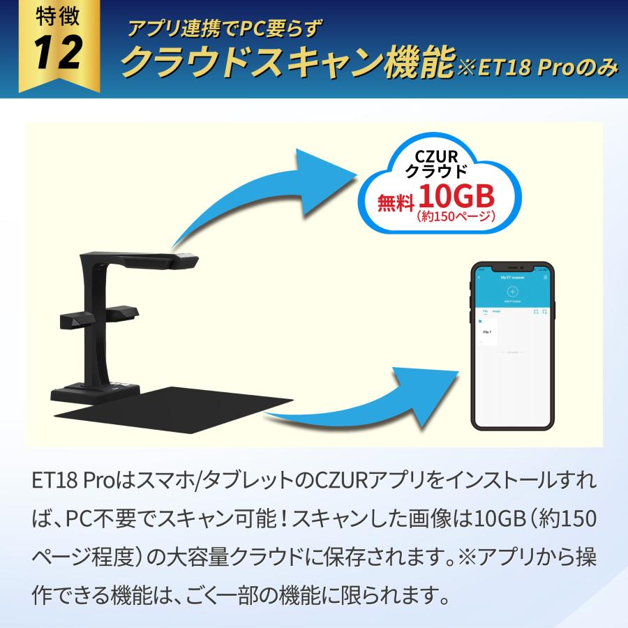 【正規販売店】スキャナ CZUR ET24 Pro ET18 ET16 A3 A4対応 ドキュメントスキャナ データ化 書画 湾曲補正 OCR機能 非破壊 非裁断 ブックスキャナ 書籍｜ezlife｜15