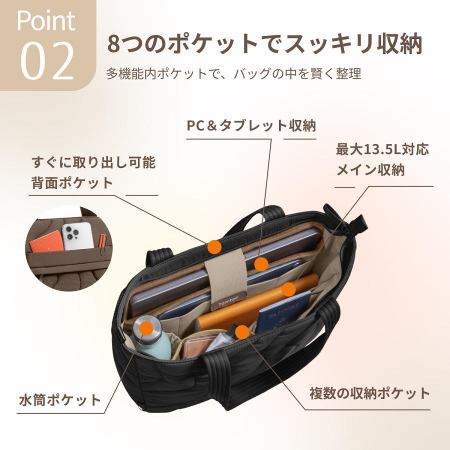 【Mサイズ：13.5L】Terra-T38 ノートパソコン トートバッグ tomtoc ふわふわ レディース ショルダーバッグ A4対応 キルティング 肩掛け 撥水 iPad MacBook Proの画像