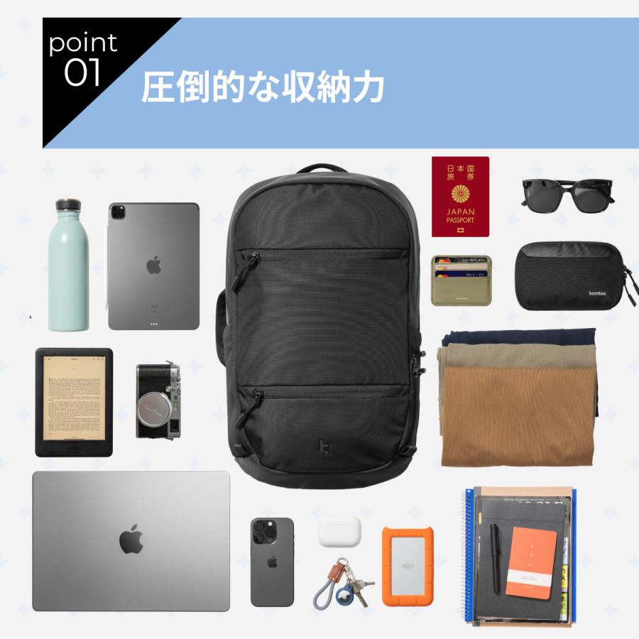 【新品未使用】  リュック tomtoc UrbanEX-T77 ビジネス 26L 大容量 180°フルオープン 軽量 撥水