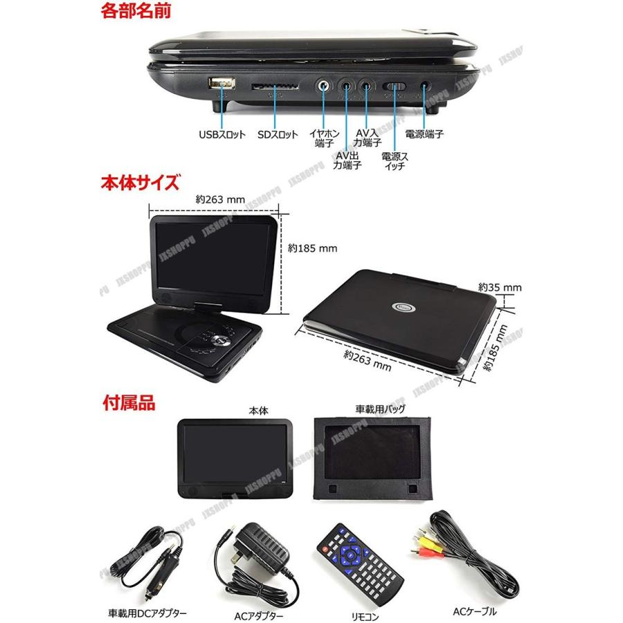 DVDプレーヤー 10.1インチ ポータブルDVDプレーヤー 高画質 CPRM再生