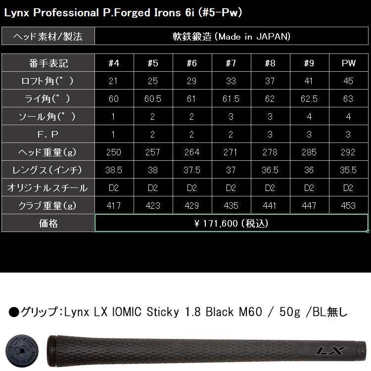 一様確認用 Lynx（リンクス） ゴルフ プロフェッショナル P フォージド アイアン 6