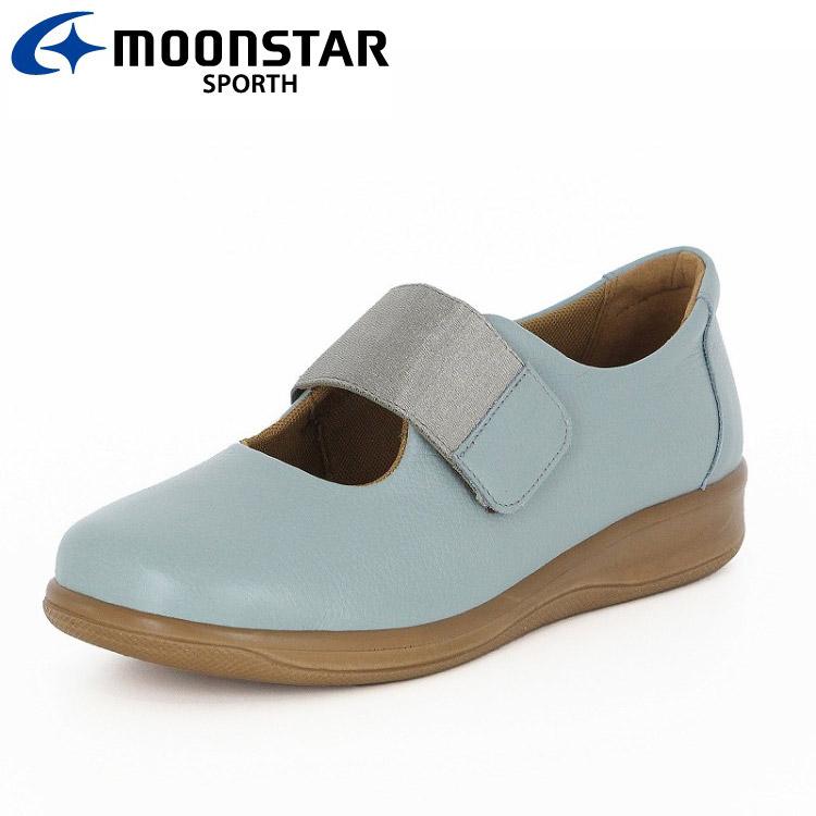 Moonstar（ムーンスター） パンプス SPORTH （スポルス） SP2506 【ライトブルー】 42325065 国産 コンフォートシューズ ヒール高3cm クッション性 洗えるインソール 撥水加工 軽量 幅広 バンドタイプ ダブルクッション カジュアル レディース 女性用 青 25 {SK} MoonStar（ムーンスター） SP2506 ライトブルー 42325065 スポルス