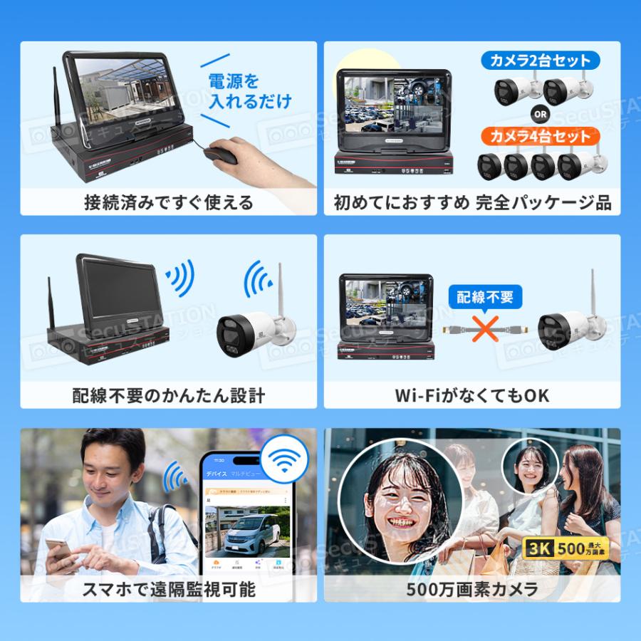 SecuSTATION 防犯カメラ 屋外 セット 家庭用 ワイヤレス wif モニター