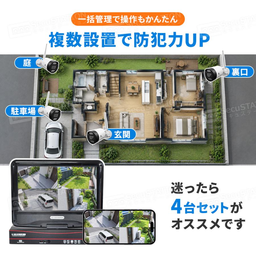 SecuSTATION 防犯カメラ 屋外 セット 家庭用 ワイヤレス wif モニター