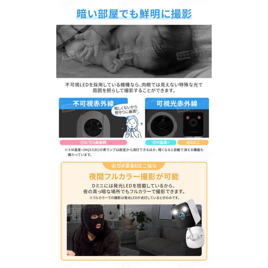 見守りカメラ ペットカメラ ベビーモニター ペット 高齢者 家庭用 スマホ 動作検知 屋内 ワイヤレス 小型 双方向通話 カメまる DC23 DC53(B) DC55(B) MQ53(B) | SecuSTATION | 15