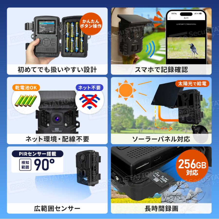 SecuSTATION 防犯カメラ 屋外 トレイルカメラ 監視 人感センサー