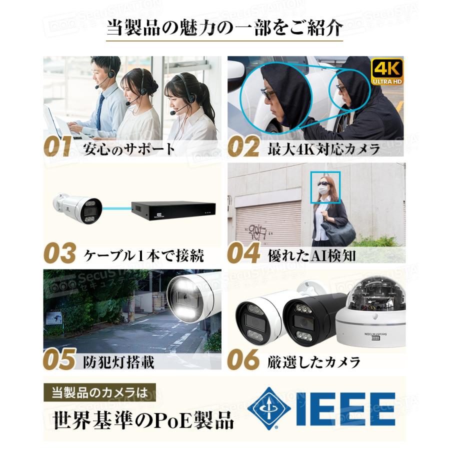 SecuSTATION 防犯カメラ 屋外 セット 家庭用 PoE 赤外線モード スマホ
