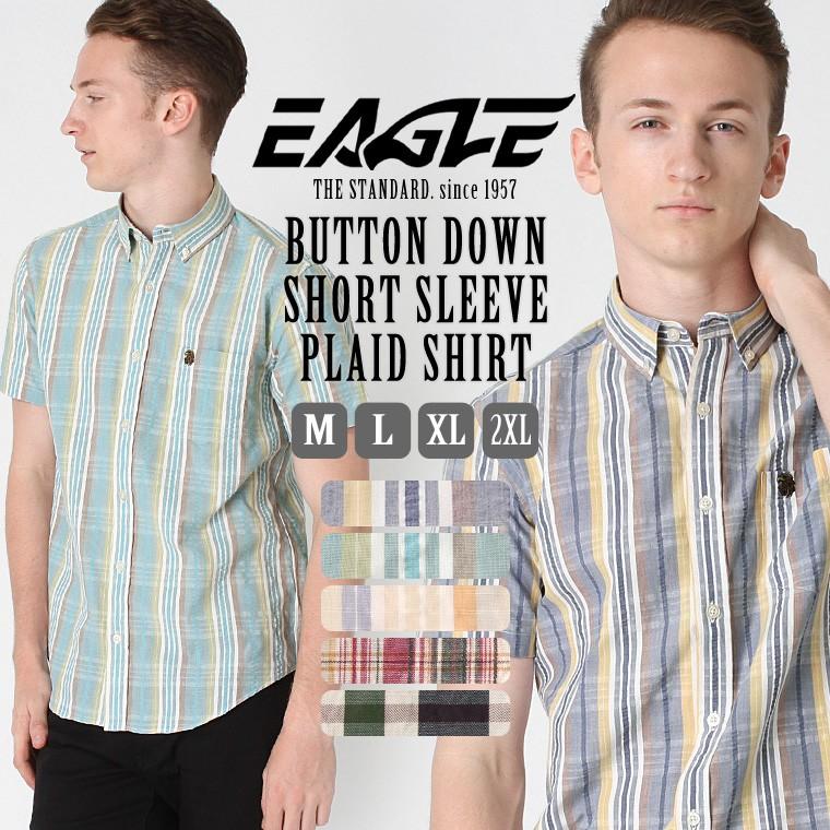 シャツ メンズ 半袖 ボタンダウン ポケット チェック 日本規格 EAGLE