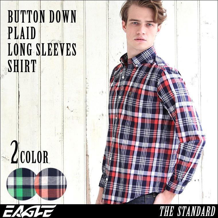 送料無料】 シャツ メンズ 長袖 ボタンダウン チェック 日本規格 EAGLE