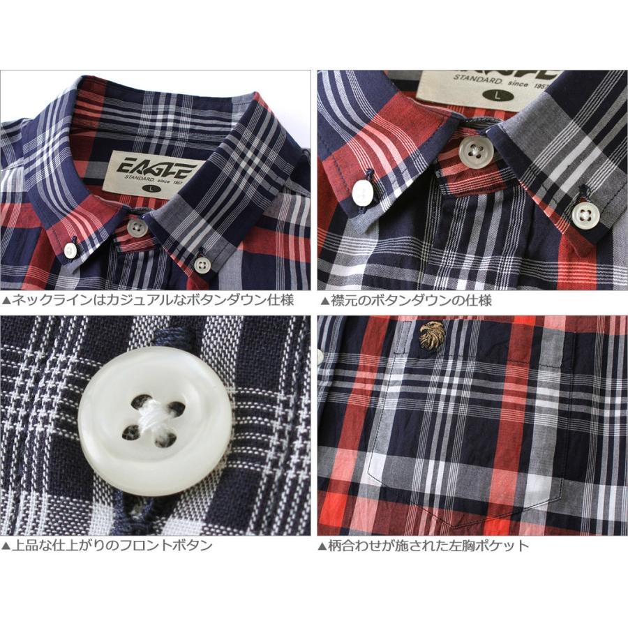 送料無料】 シャツ メンズ 長袖 ボタンダウン チェック 日本規格 EAGLE