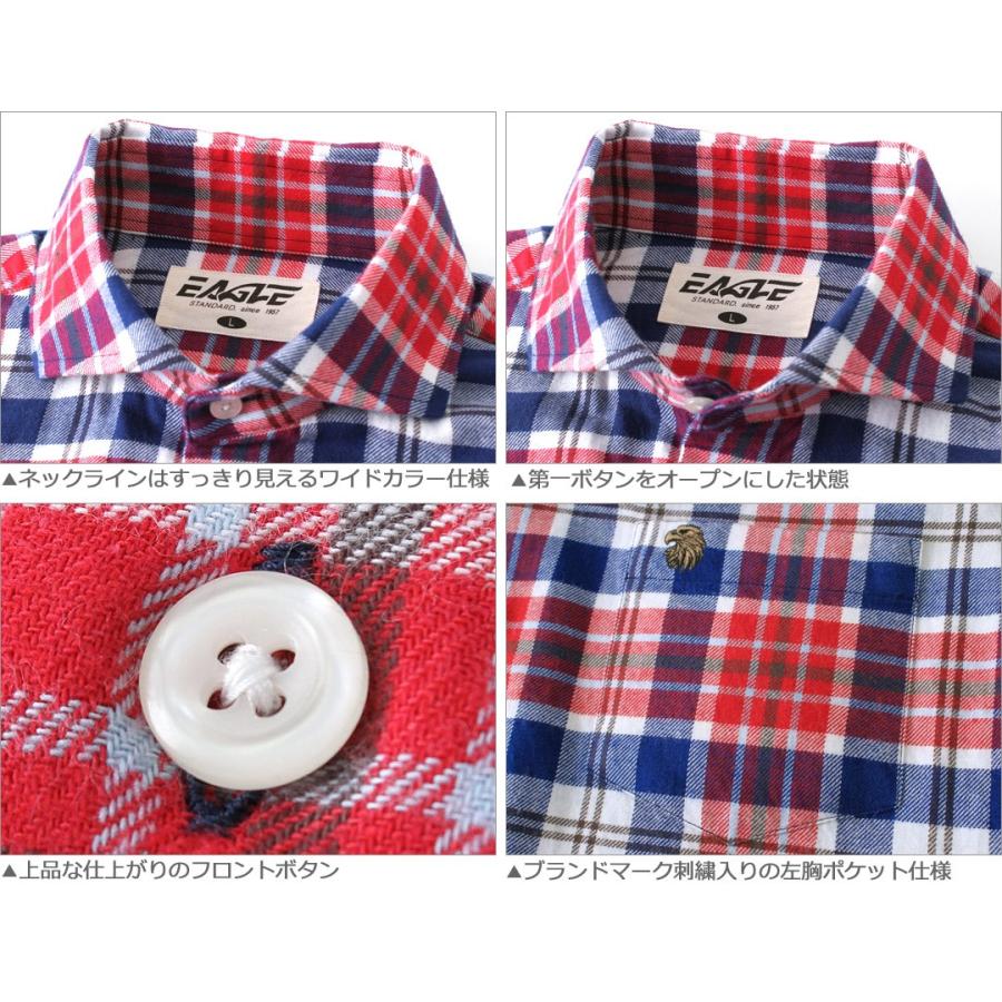 送料無料】 シャツ メンズ 長袖 厚手 ワイドカラー チェック 日本規格