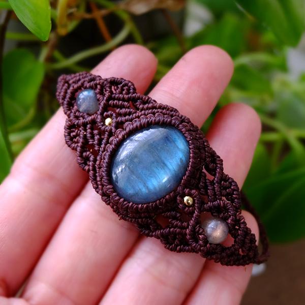 ラブラドライト（マダガスカル産）マクラメ編みバングル風ブレスレット（男女兼用可天然アクセサリー）プレゼントギフト　3053　メール便送料無料 |  | 02