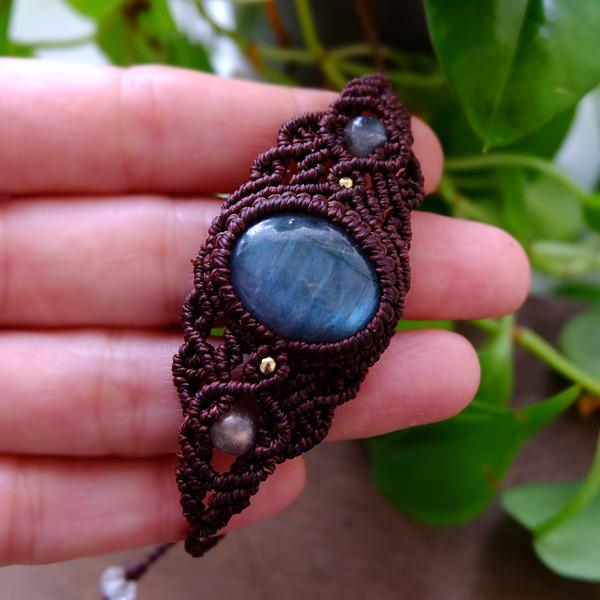 ラブラドライト（マダガスカル産）マクラメ編みバングル風ブレスレット（男女兼用可天然アクセサリー）プレゼントギフト　3053　メール便送料無料 |  | 03