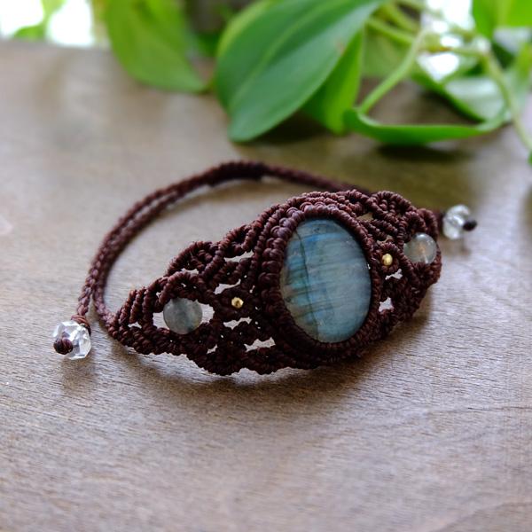 ラブラドライト（マダガスカル産）マクラメ編みバングル風ブレスレット（男女兼用可天然アクセサリー）プレゼントギフト　3053　メール便送料無料 |  | 04