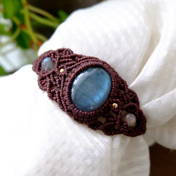 ラブラドライト（マダガスカル産）マクラメ編みバングル風ブレスレット（男女兼用可天然アクセサリー）プレゼントギフト　3053　メール便送料無料 |  | 05