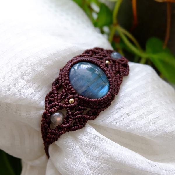 ラブラドライト（マダガスカル産）マクラメ編みバングル風ブレスレット（男女兼用可天然アクセサリー）プレゼントギフト　3053　メール便送料無料 |  | 06
