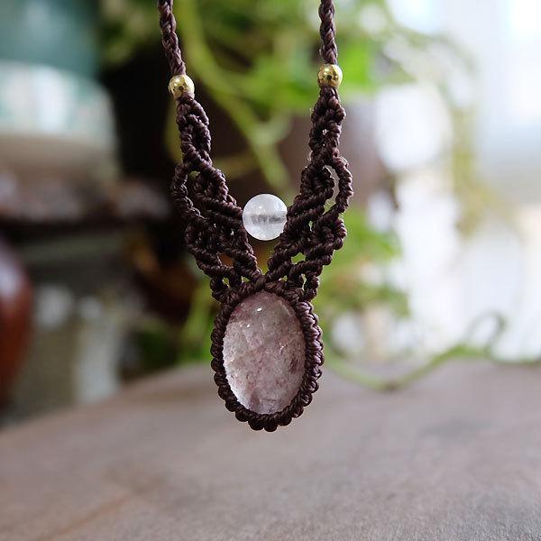 ストロベリークォーツ マクラメペンダントネックレス 天然石