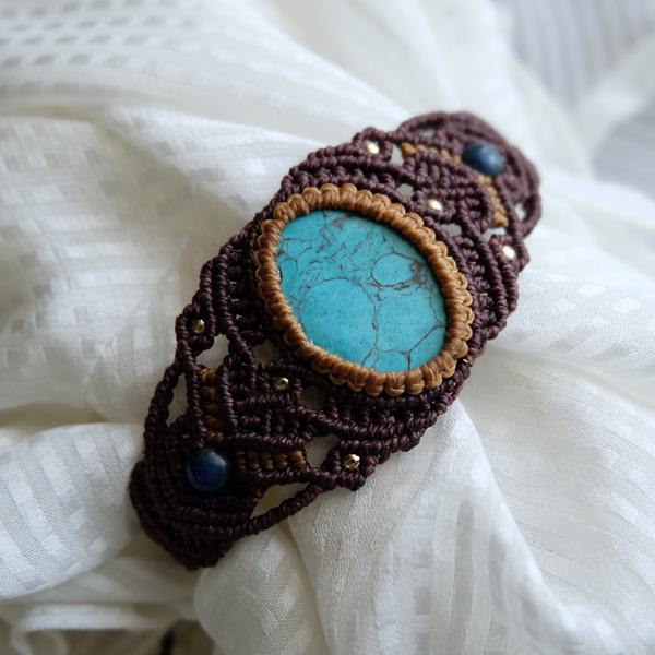 ターコイズ（アメリカ産）マクラメ編みブレスレット 男女兼用可アクセサリー3852 天然アメリカン ターコイズ マクラメ編みブレスレット 男女兼用可天然