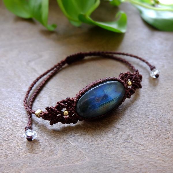 【特別価格】大きめラブラドライト（マダガスカル産）マクラメ編みブレスレット 男女兼用可アクセサリー ・プレゼントギフト 3178　メール便送料無料 |  | 01