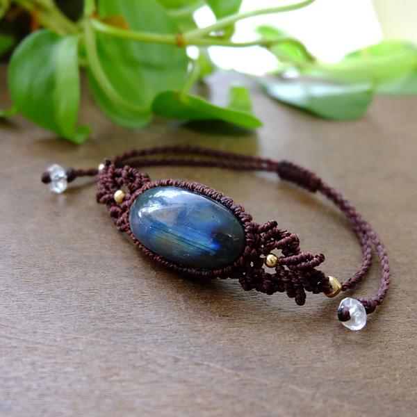 【特別価格】大きめラブラドライト（マダガスカル産）マクラメ編みブレスレット 男女兼用可アクセサリー ・プレゼントギフト 3178　メール便送料無料 |  | 02