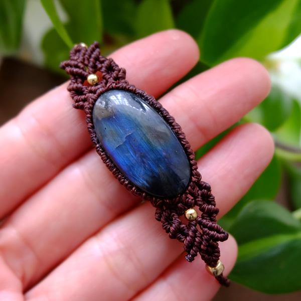 【特別価格】大きめラブラドライト（マダガスカル産）マクラメ編みブレスレット 男女兼用可アクセサリー ・プレゼントギフト 3178　メール便送料無料 |  | 03