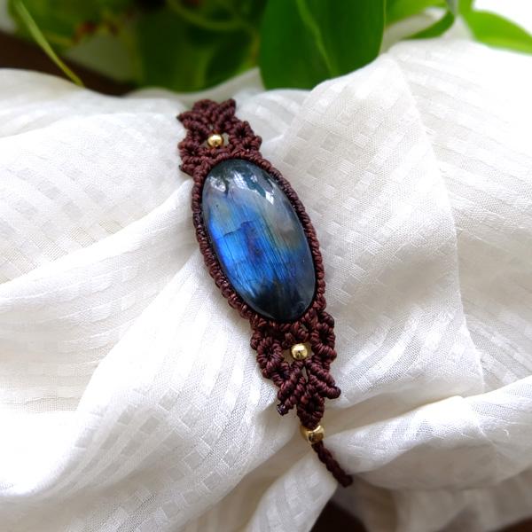 【特別価格】大きめラブラドライト（マダガスカル産）マクラメ編みブレスレット 男女兼用可アクセサリー ・プレゼントギフト 3178　メール便送料無料 |  | 05