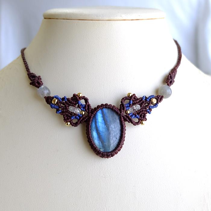 ラブラドライト（マダガスカル産）マクラメ編みチョーカー ネックレス